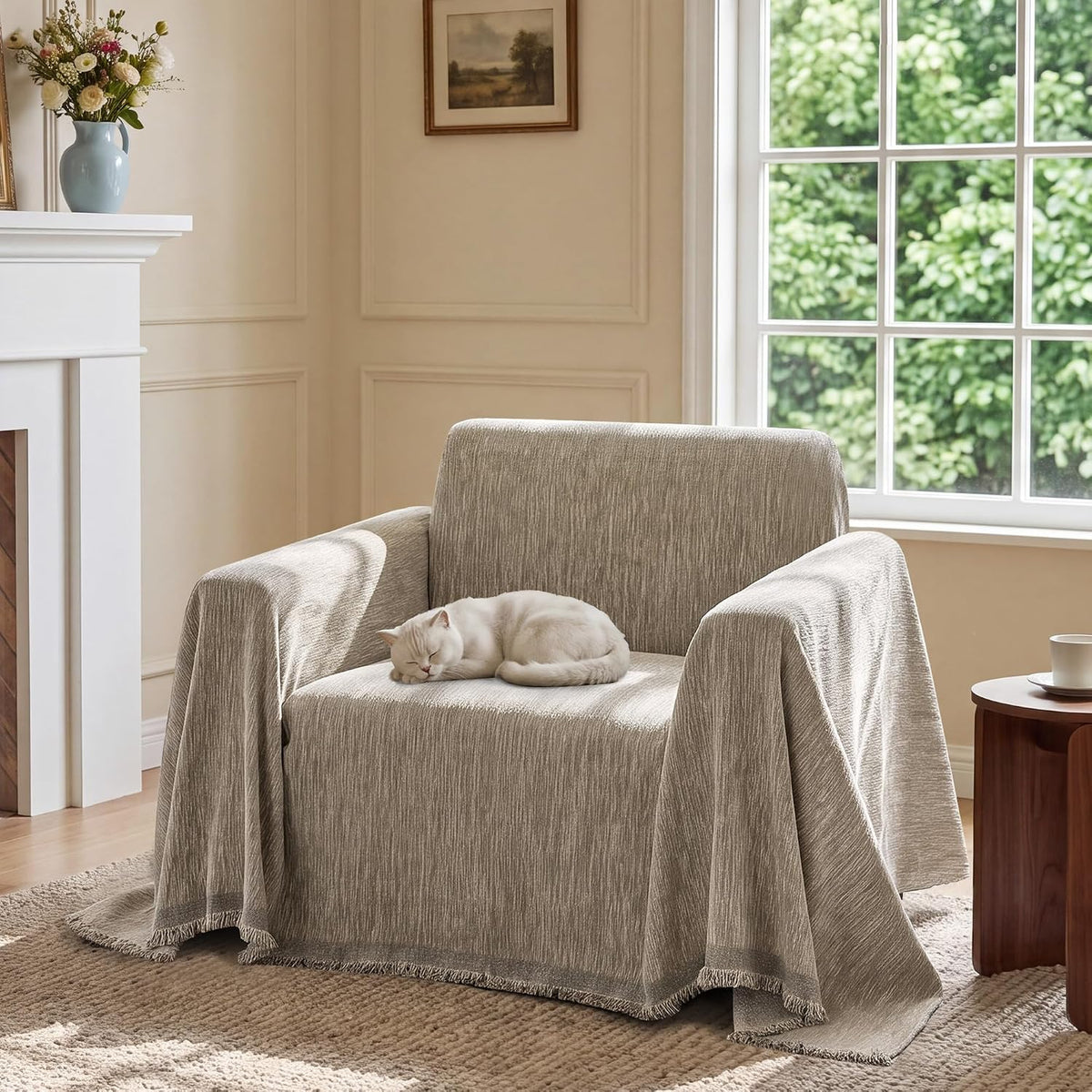 NICETOWN Two-Tone Chenille Loveseat Couch Covers, 71"x91", Charcoal Grey