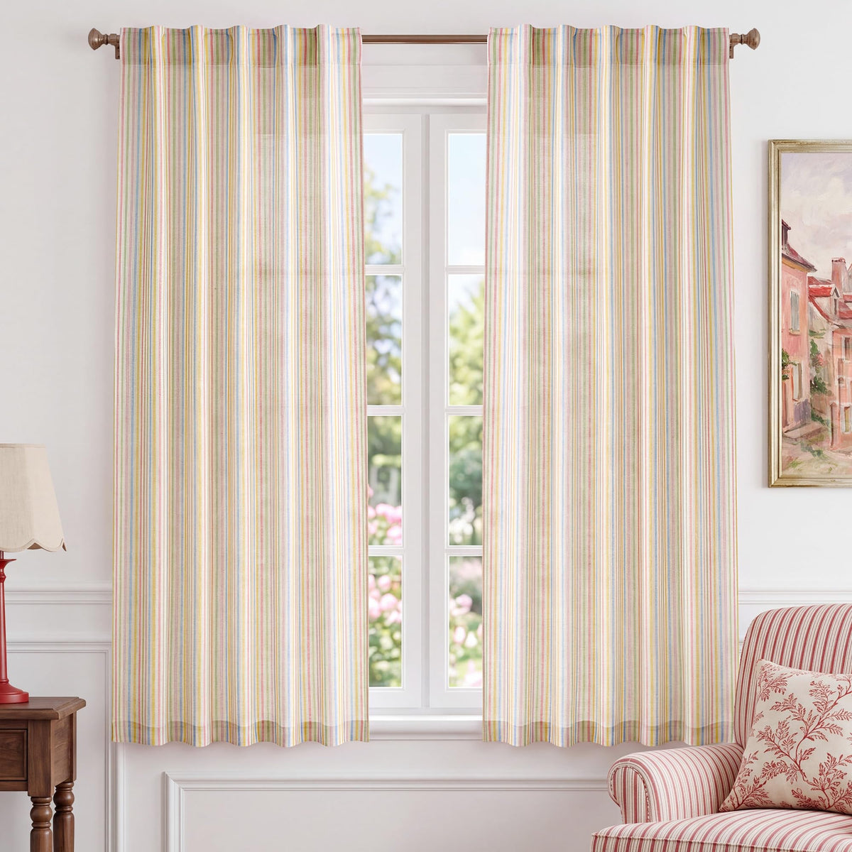 NICETOWN Creamy Yellow Buffalo Plaid Linen Rustic Curtains 84 Inches Long