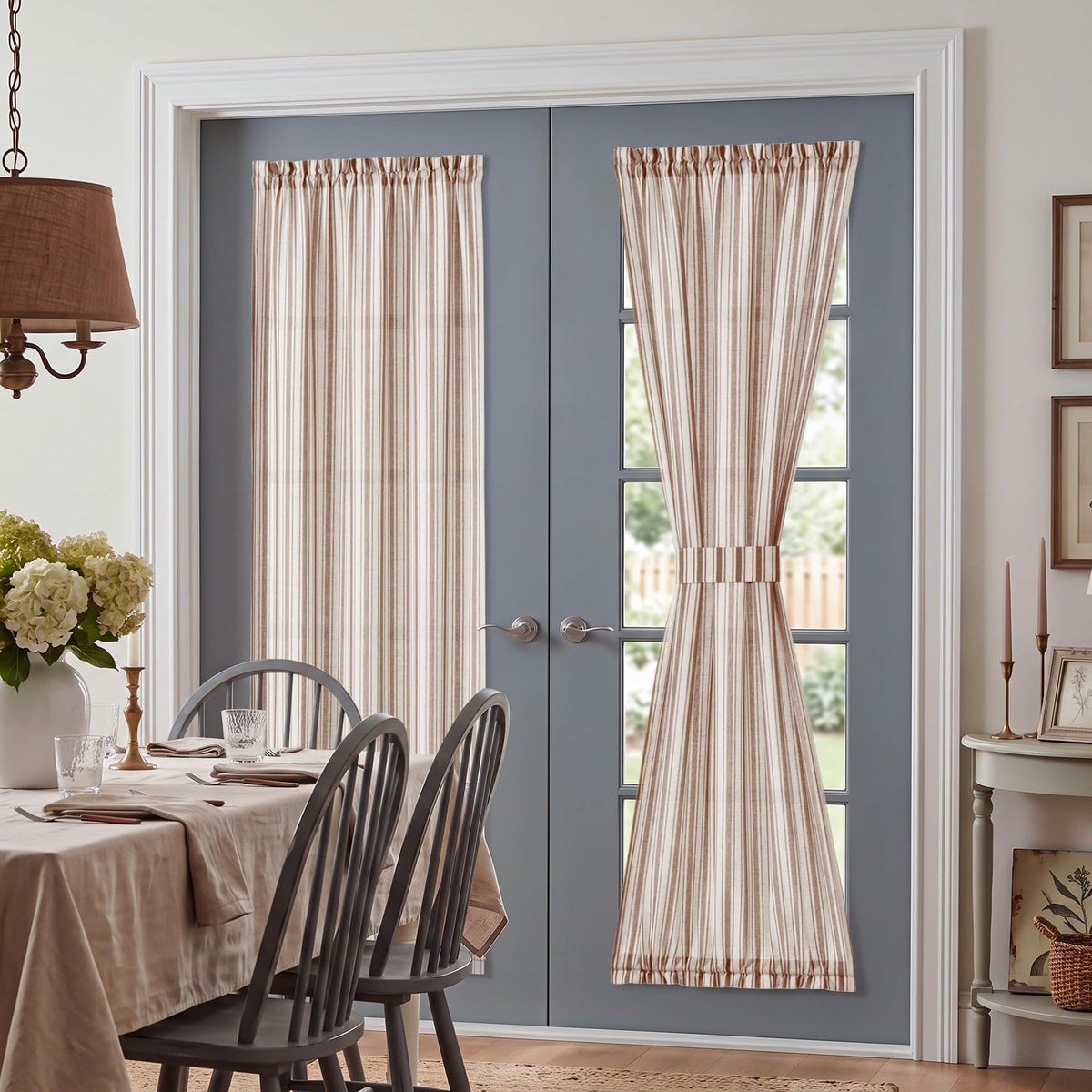 NICETOWN Linen Pin Stripe French Door Curtain Panel for Window Covering