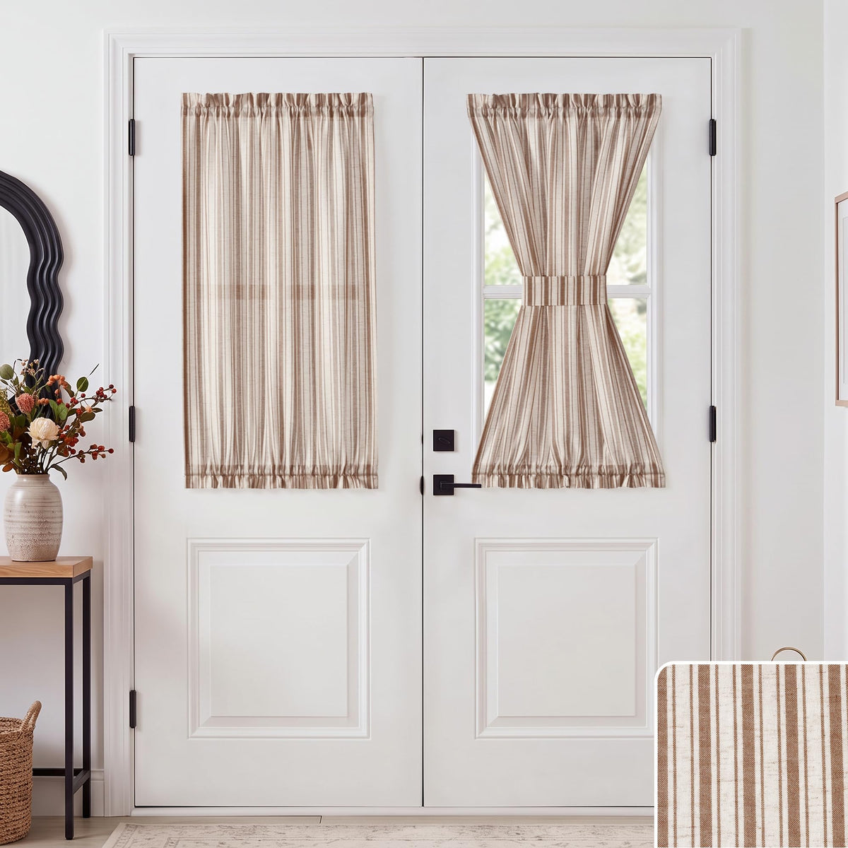 NICETOWN Linen Pin Stripe French Door Curtain Panel for Window Covering