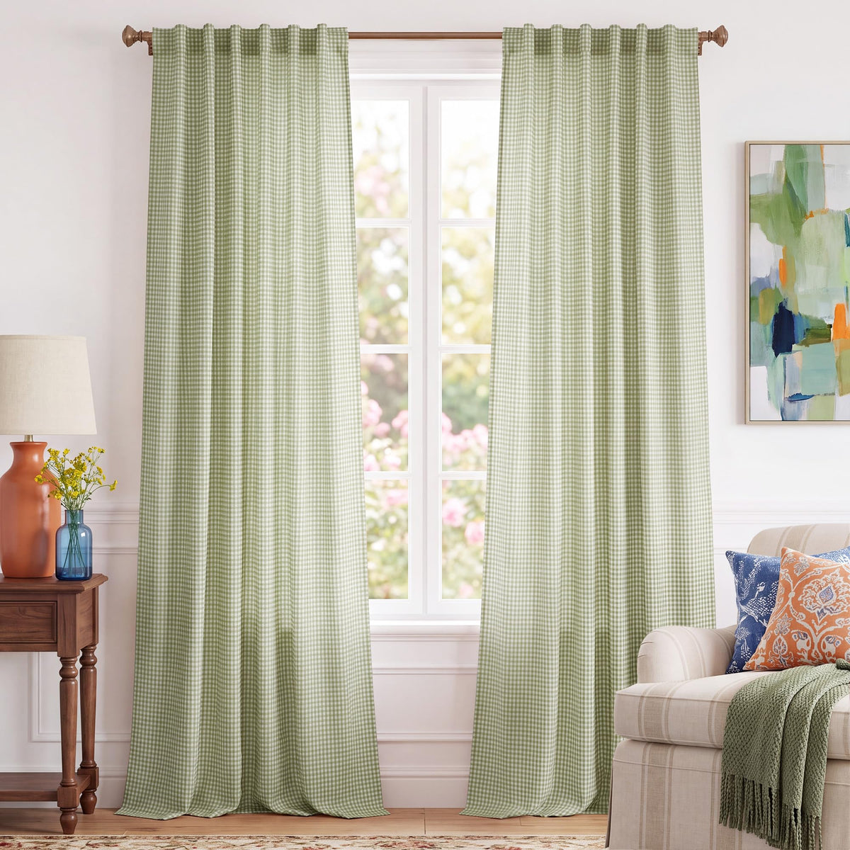 NICETOWN Creamy Yellow Buffalo Plaid Linen Rustic Curtains 84 Inches Long