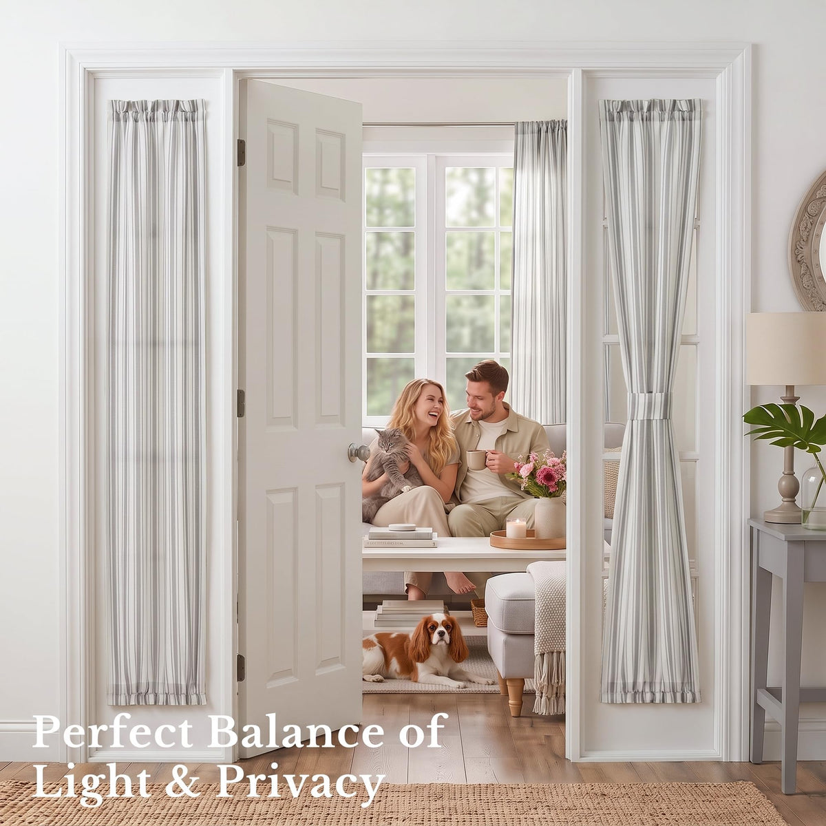 NICETOWN Linen Pin Stripe French Door Curtain Panel for Window Covering