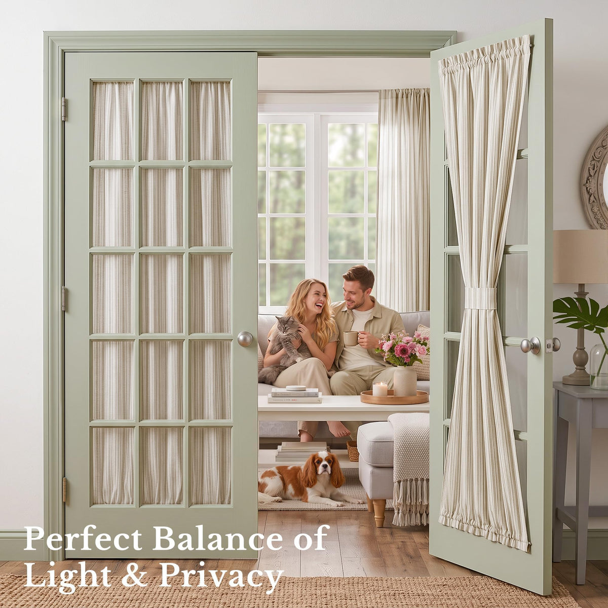 NICETOWN Linen Pin Stripe French Door Curtain Panel for Window Covering