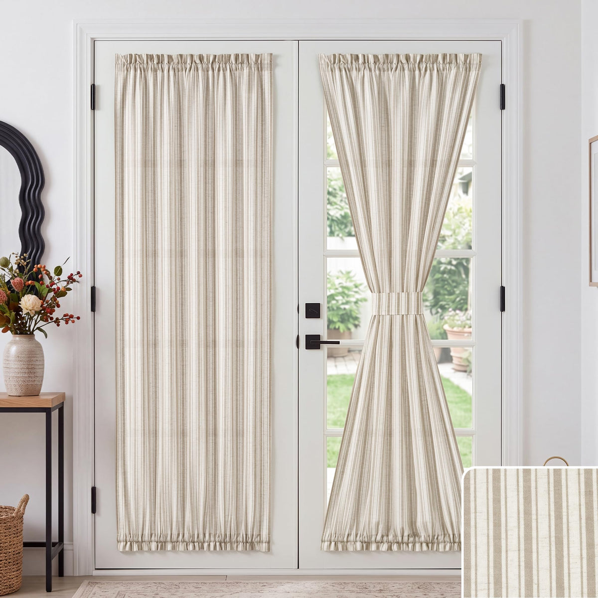 NICETOWN Linen Pin Stripe French Door Curtain Panel for Window Covering