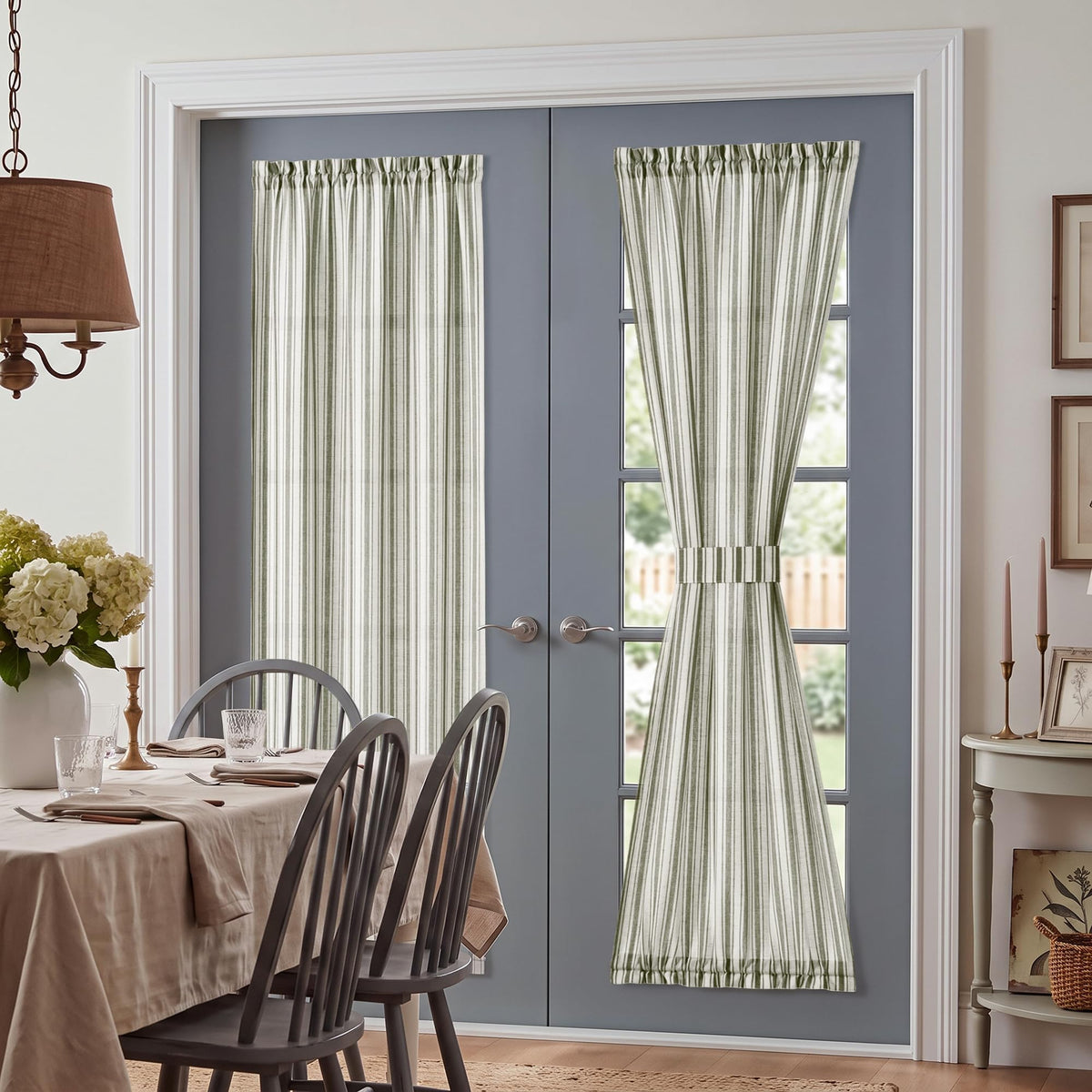 NICETOWN Linen Pin Stripe French Door Curtain Panel for Window Covering