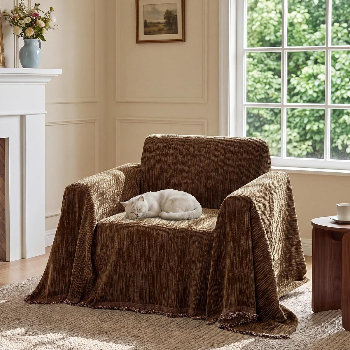 NICETOWN Two-Tone Chenille Loveseat Couch Covers, 71"x91", Charcoal Grey