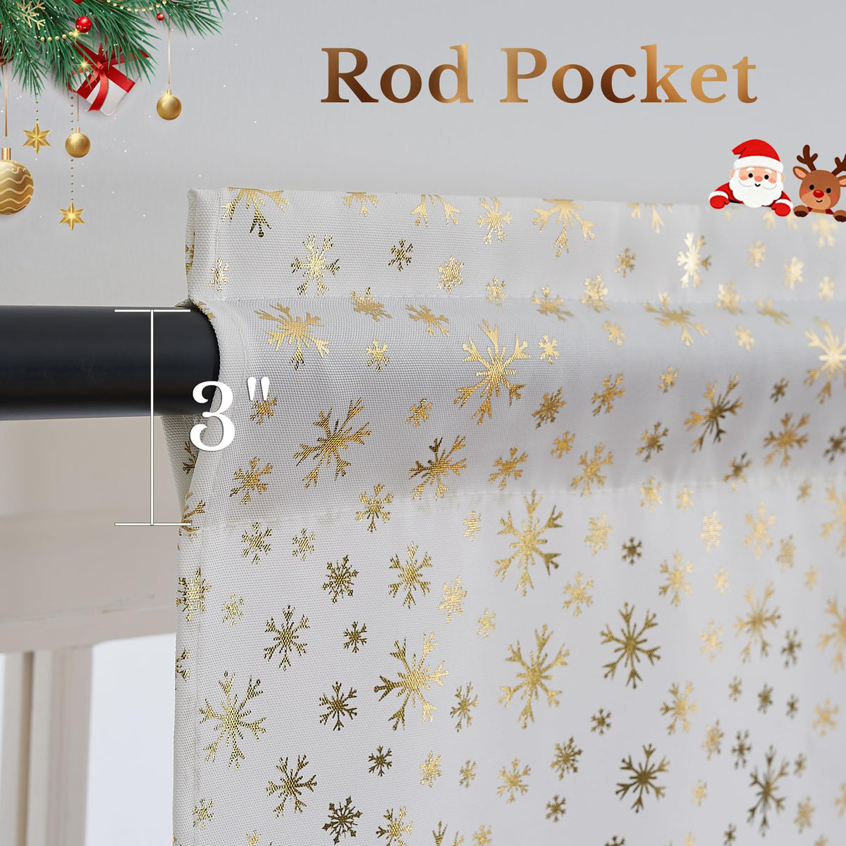 NICETOWN Red Christmas Tree Vintage Plaid Pom-Poms Valance, 42Wx36L, 1PC