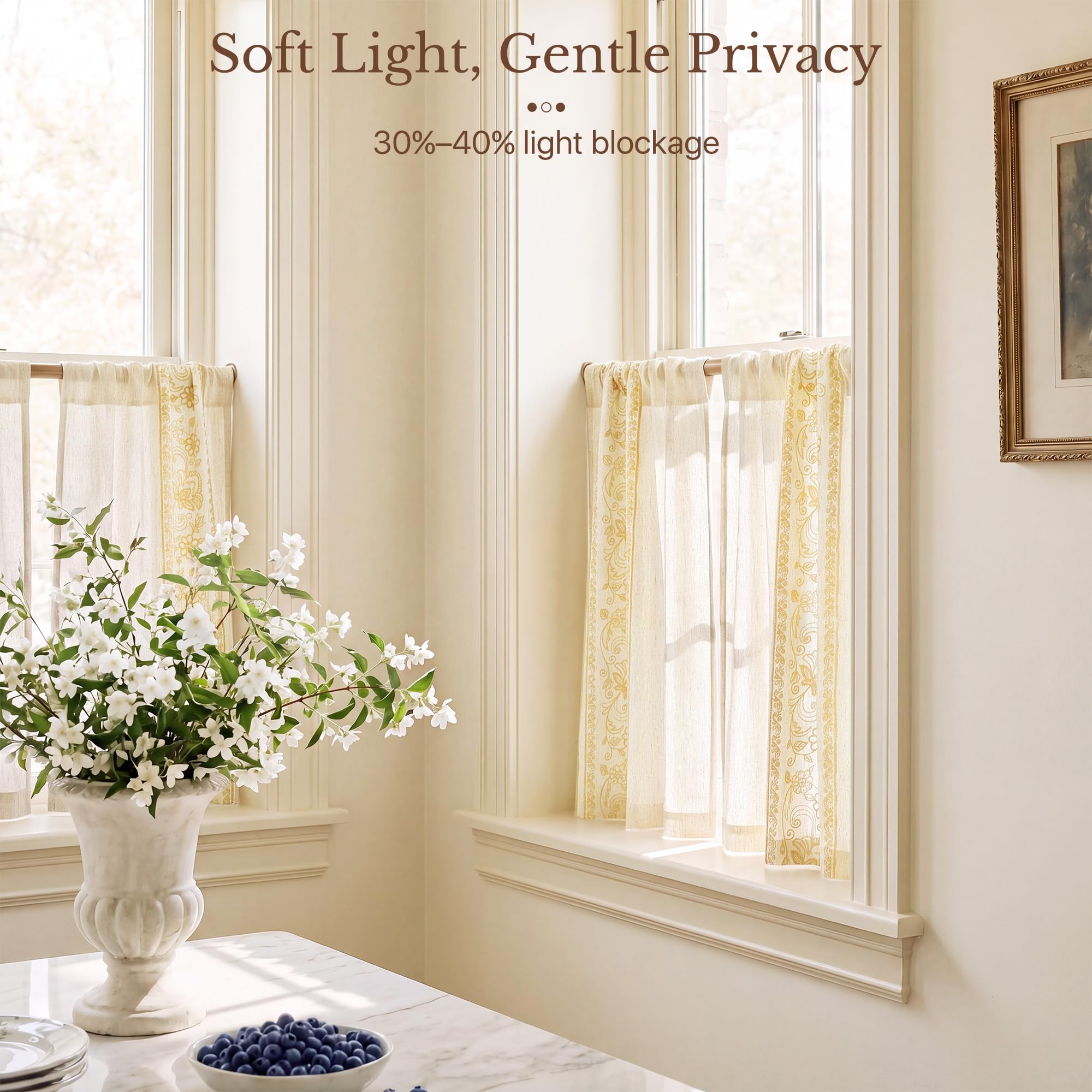 Floral Embroidered Linen Ready Made Curtains - Pair