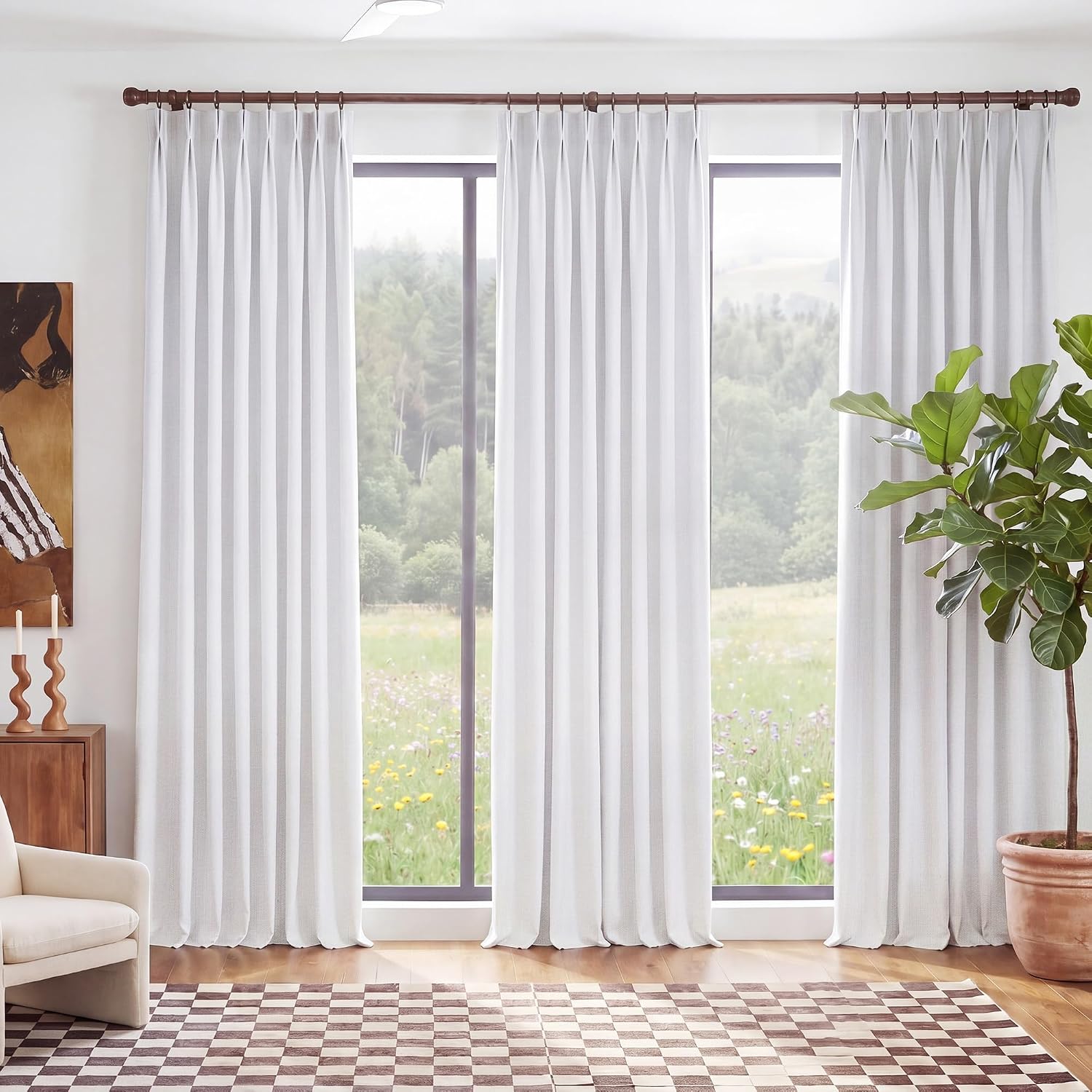 Valentina Natural Blackout Faux Linen Custom Curtains - Single Panel