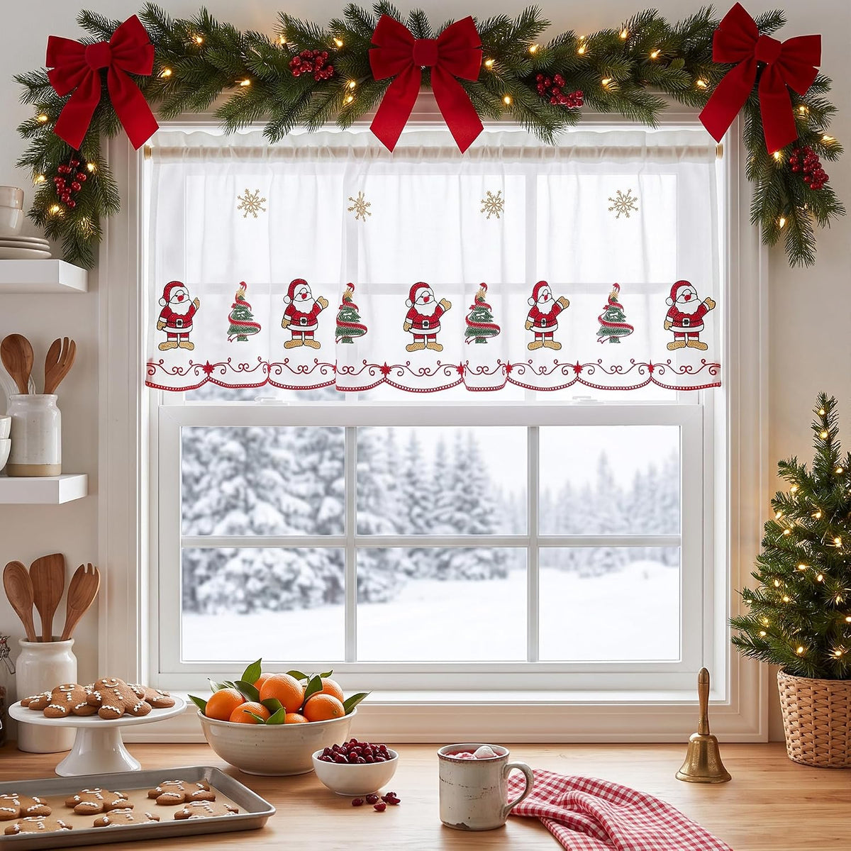 NICETOWN Santa Claus Christmas Rustic Valance for Windows, 52Wx24L, 1PC