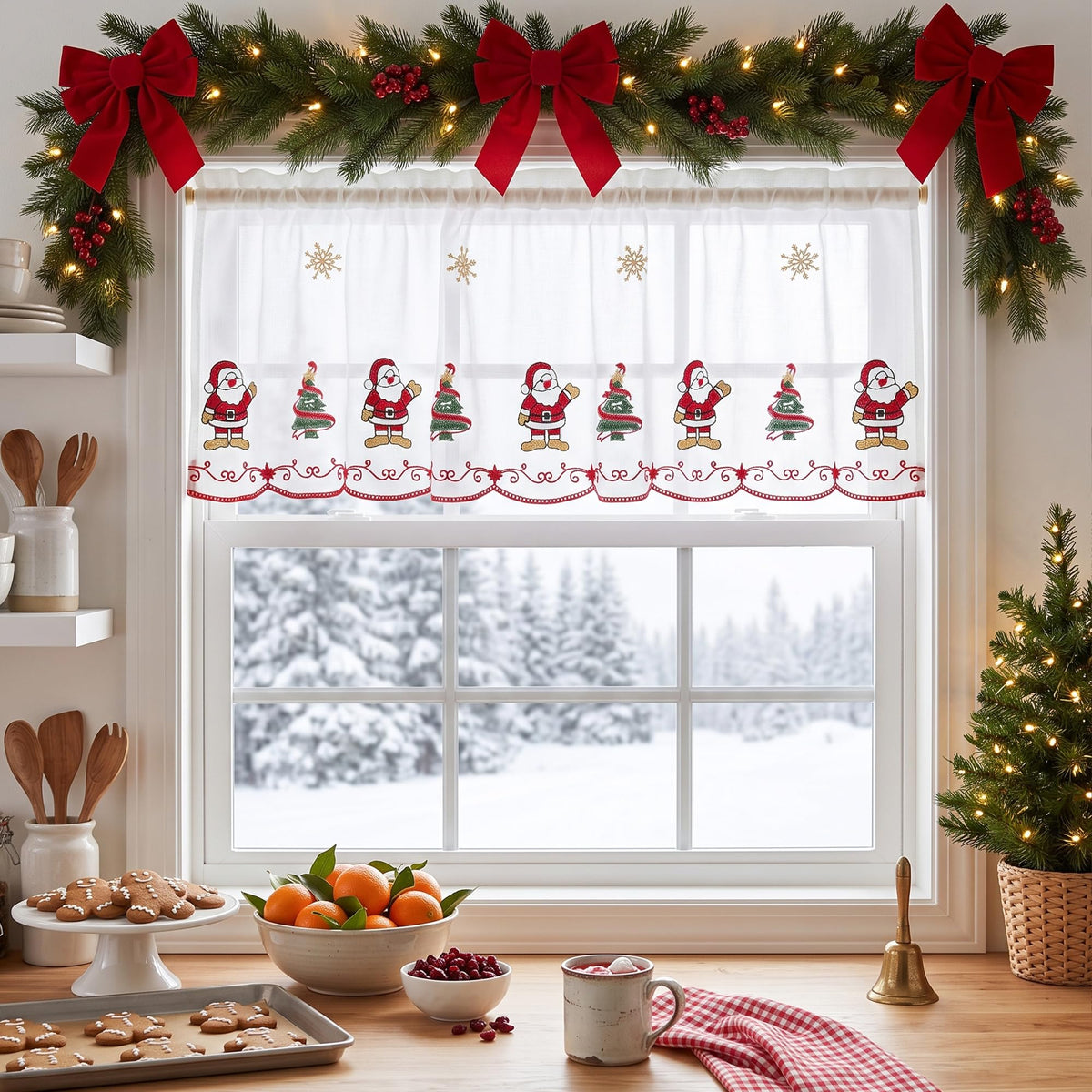 NICETOWN Santa Claus Christmas Rustic Valance for Windows, 52Wx24L, 1PC