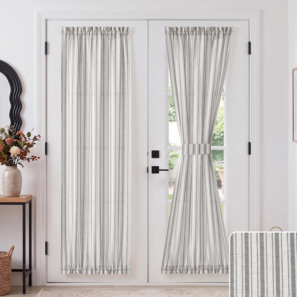 NICETOWN Linen Pin Stripe French Door Curtain Panel for Window Covering