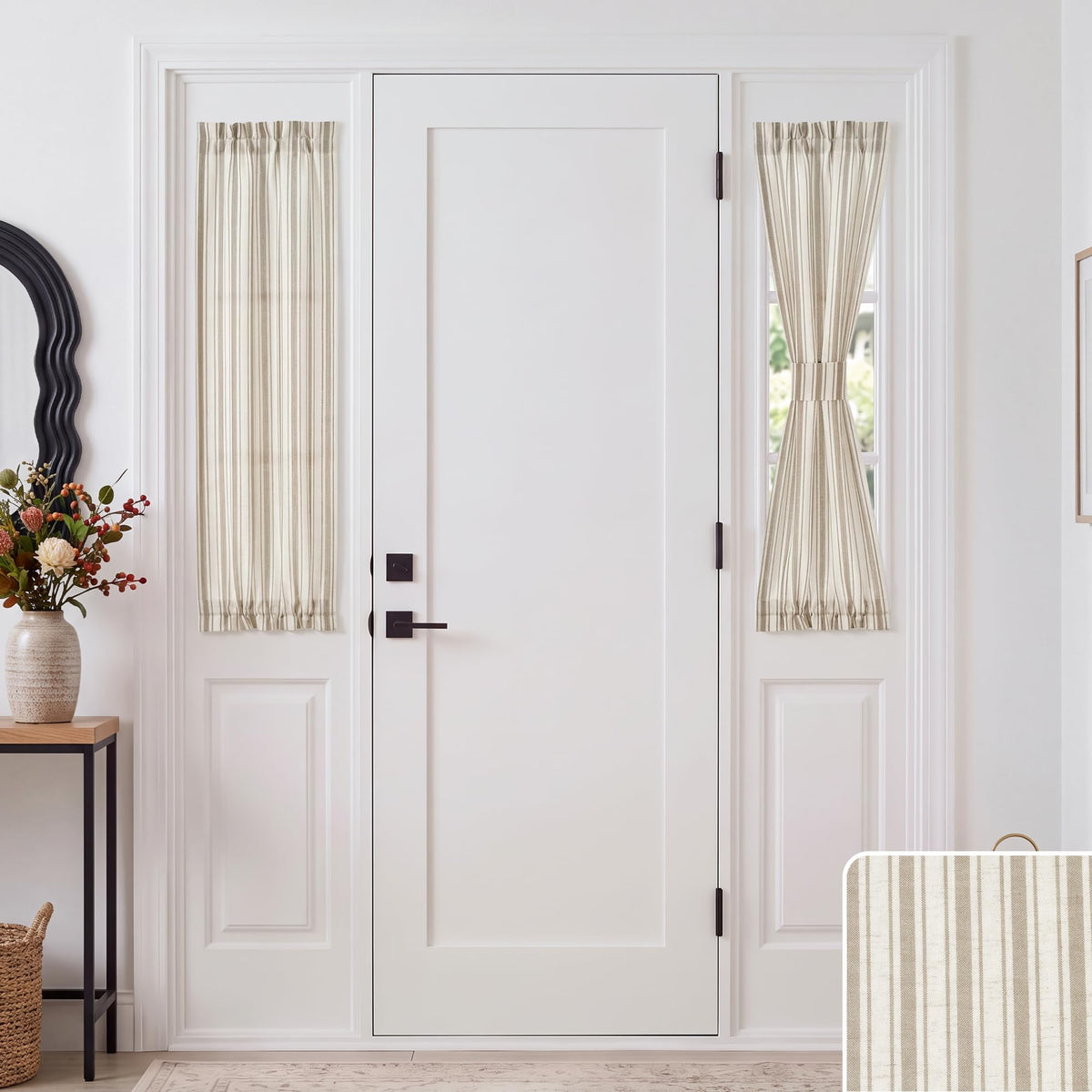 NICETOWN Linen Pin Stripe French Door Curtain Panel for Window Covering