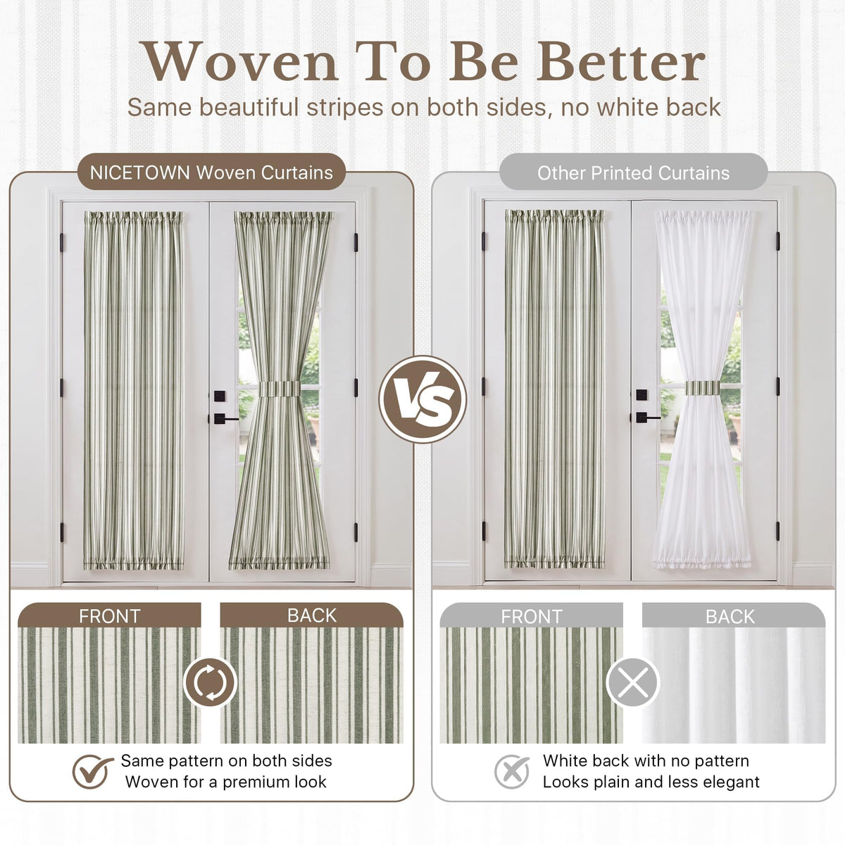 NICETOWN Linen Pin Stripe French Door Curtain Panel for Window Covering