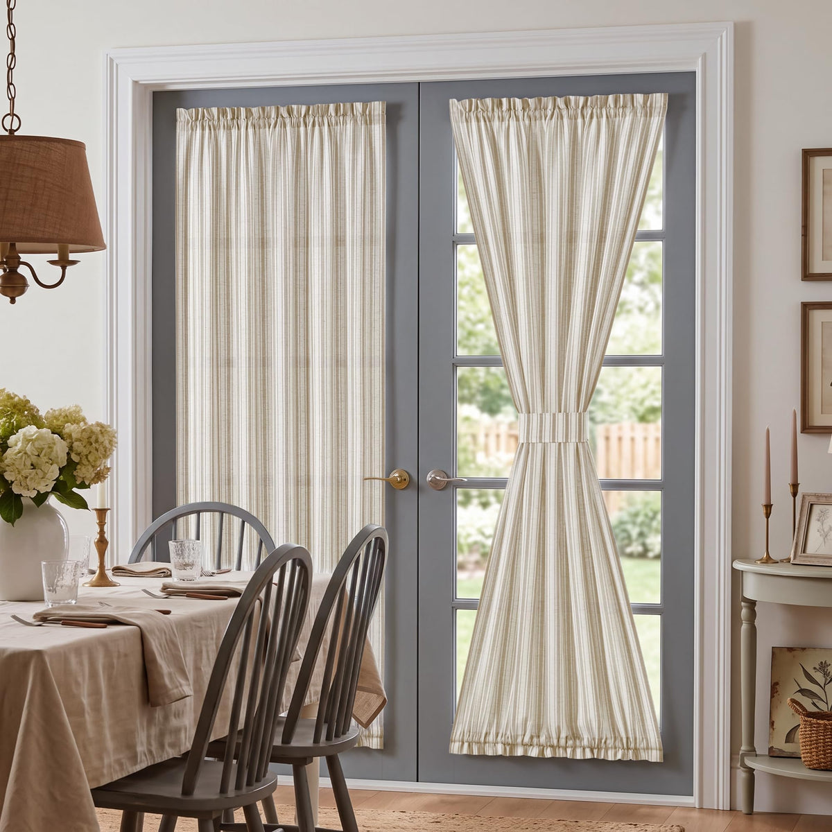 NICETOWN Linen Pin Stripe French Door Curtain Panel for Window Covering