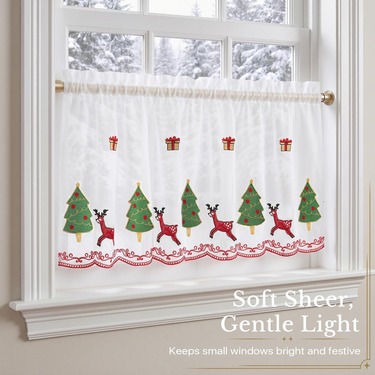 NICETOWN Santa Claus Christmas Rustic Valance for Windows, 52Wx24L, 1PC