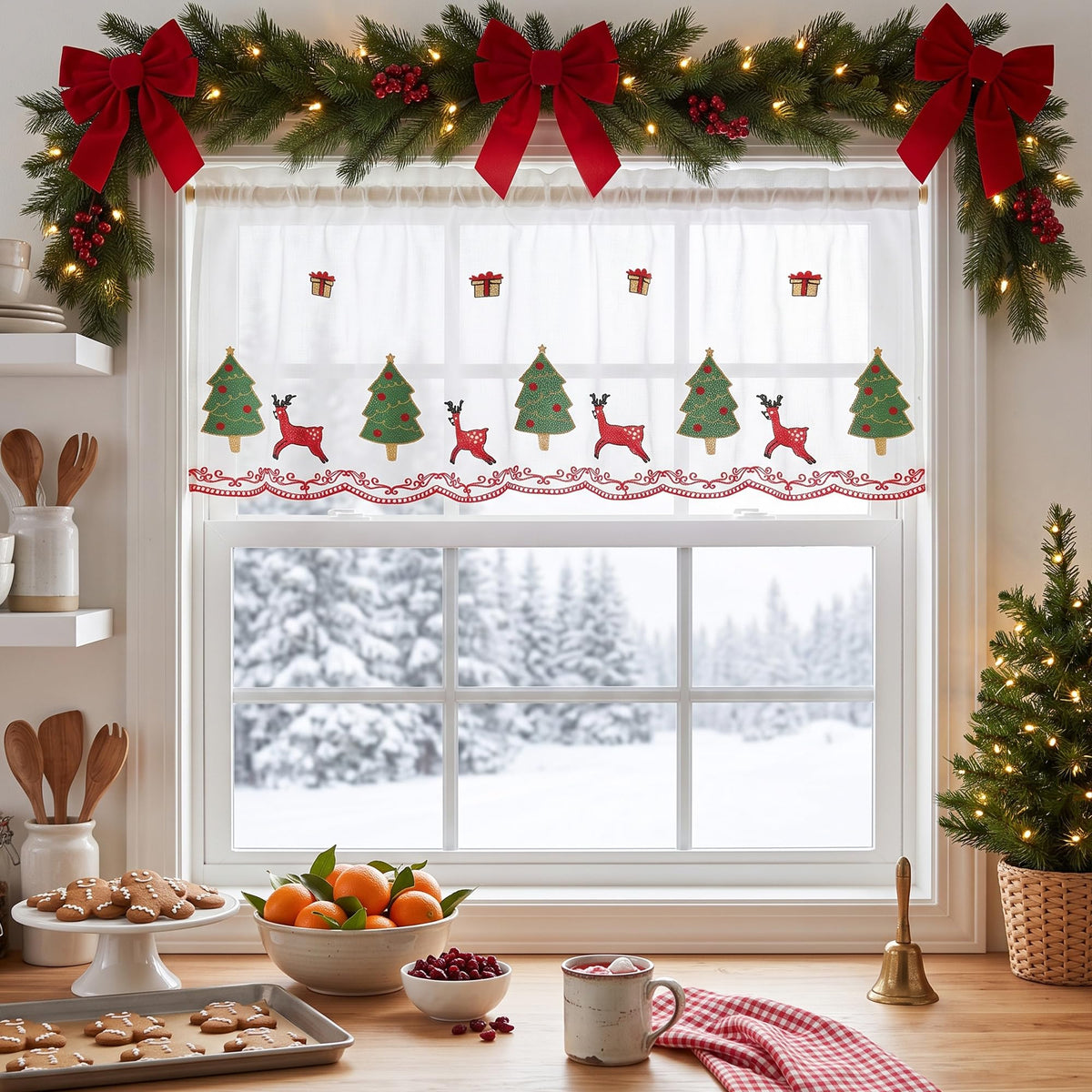 NICETOWN Santa Claus Christmas Rustic Valance for Windows, 52Wx24L, 1PC