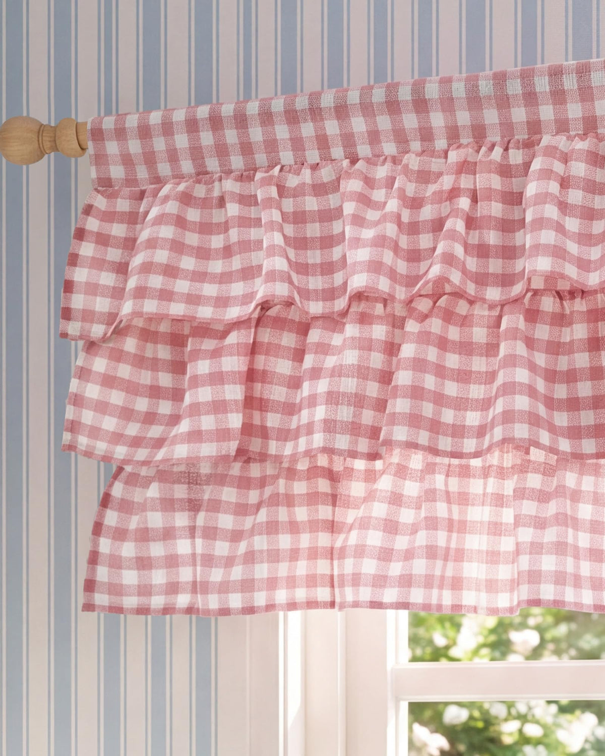 NICETOWN Taupe Linen Ruffle Gingham Plaid Valances for Windows, 1 Panel