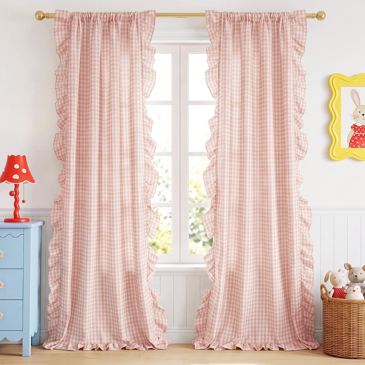 NICETOWN Ruffle Pink Curtains for Girls Room 84" Long, 2 Panels, W40xL84