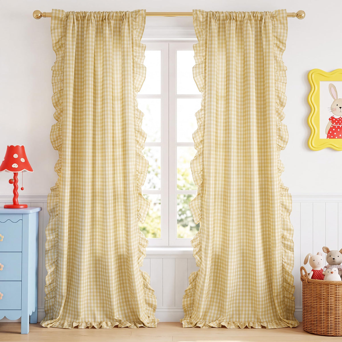 NICETOWN Ruffle Pink Curtains for Girls Room 84" Long, 2 Panels, W40xL84