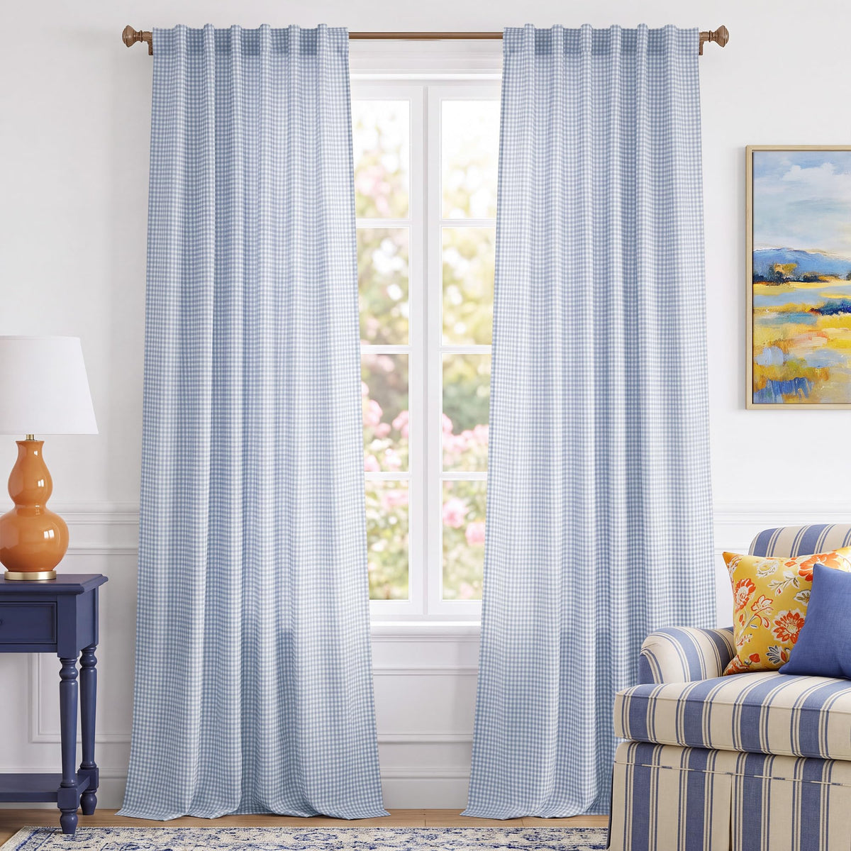 NICETOWN Creamy Yellow Buffalo Plaid Linen Rustic Curtains 84 Inches Long