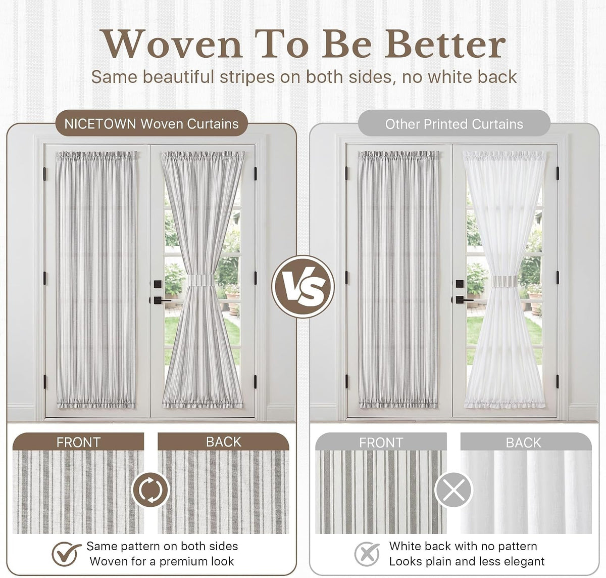 NICETOWN Linen Pin Stripe French Door Curtain Panel for Window Covering