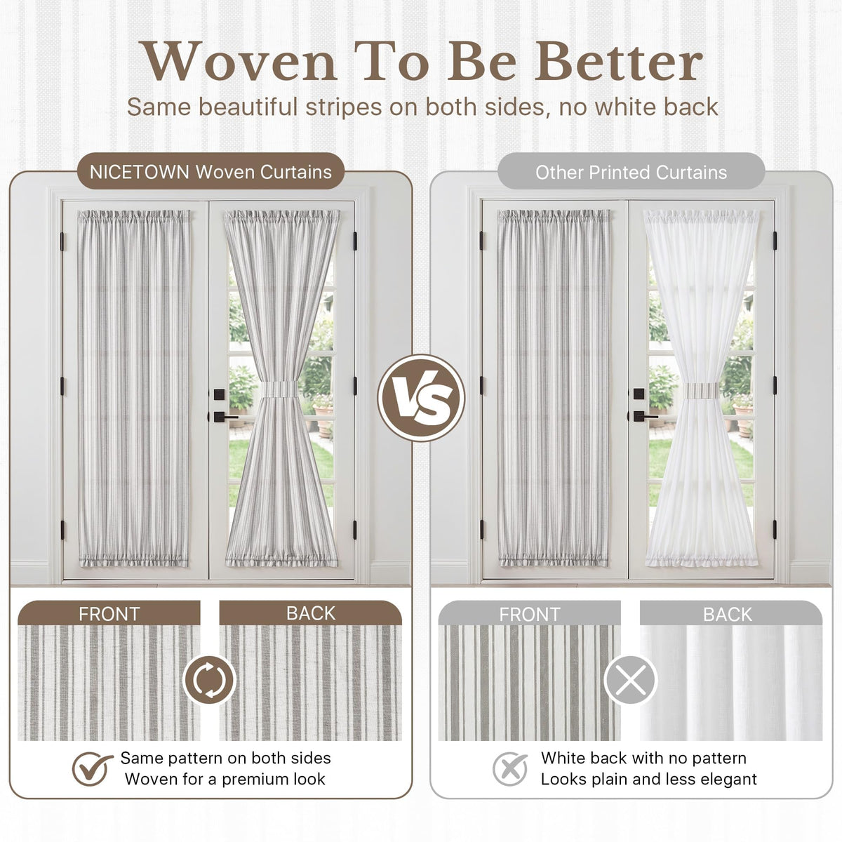 NICETOWN Linen Pin Stripe French Door Curtain Panel for Window Covering