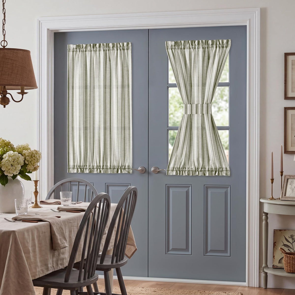 NICETOWN Linen Pin Stripe French Door Curtain Panel for Window Covering
