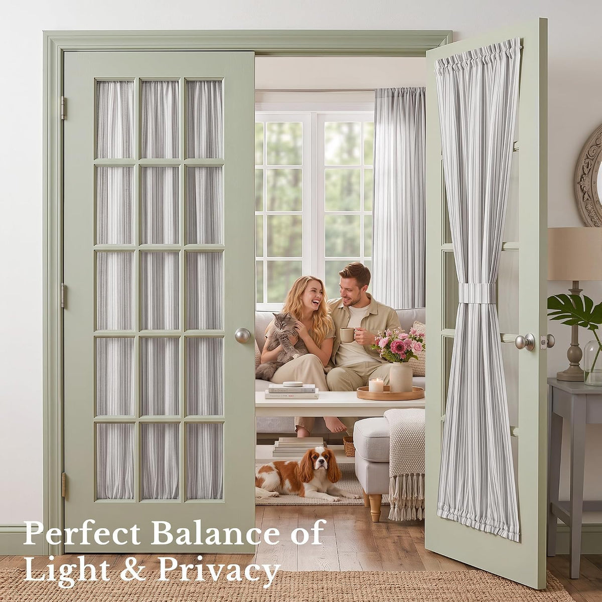 NICETOWN Linen Pin Stripe French Door Curtain Panel for Window Covering