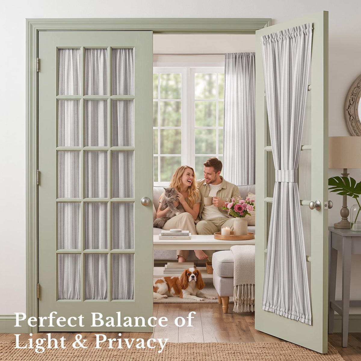 NICETOWN Linen Pin Stripe French Door Curtain Panel for Window Covering
