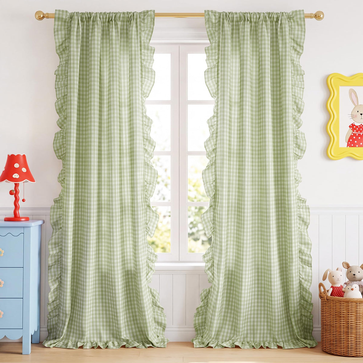 NICETOWN Ruffle Pink Curtains for Girls Room 84" Long, 2 Panels, W40xL84