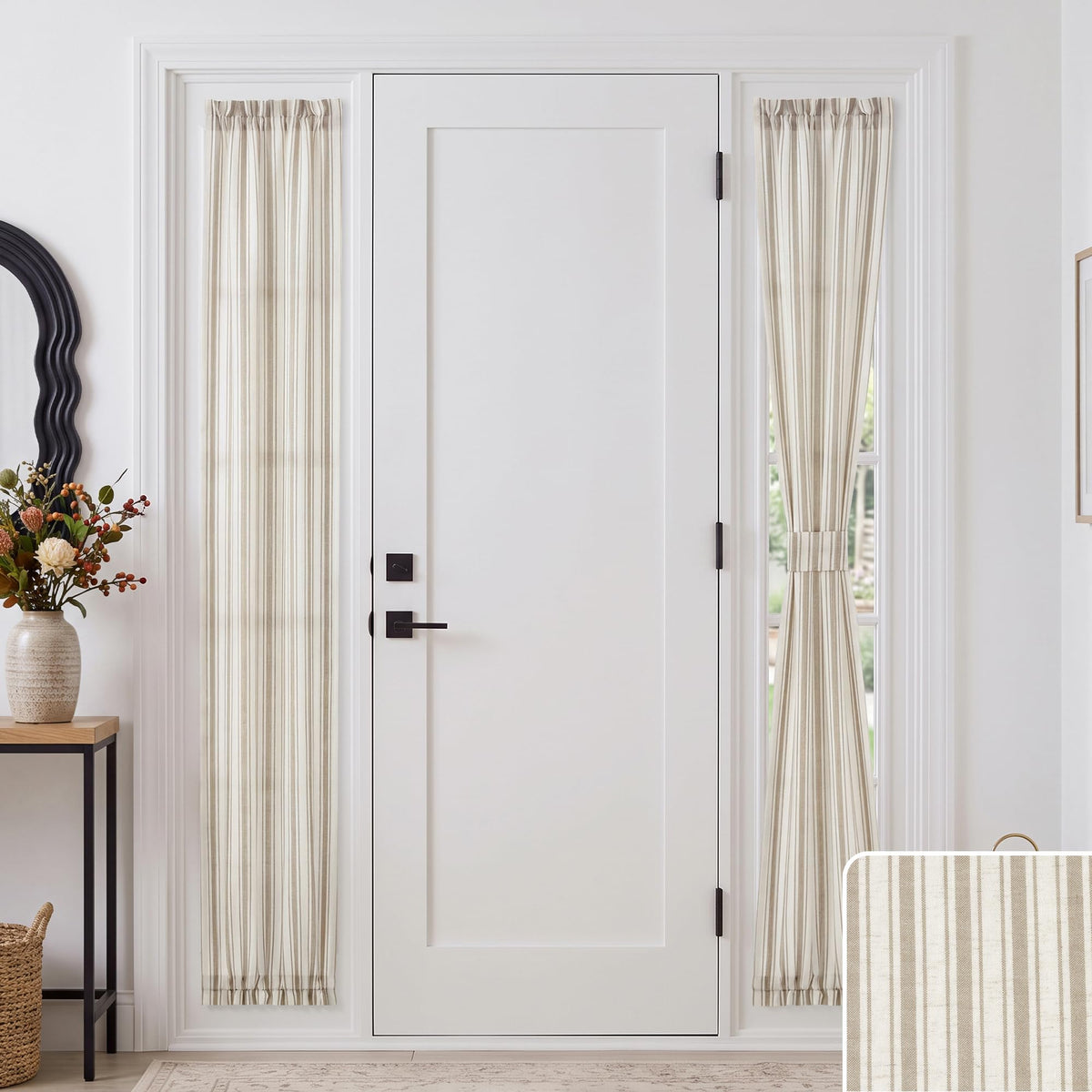 NICETOWN Linen Pin Stripe French Door Curtain Panel for Window Covering