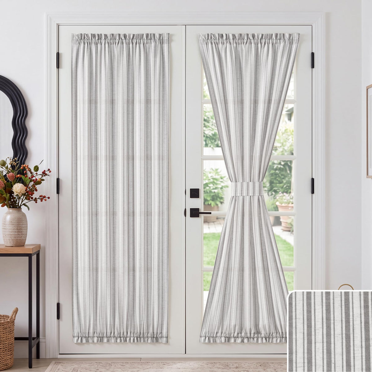 NICETOWN Linen Pin Stripe French Door Curtain Panel for Window Covering
