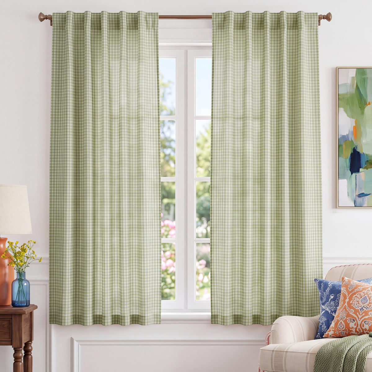 NICETOWN Creamy Yellow Buffalo Plaid Linen Rustic Curtains 84 Inches Long