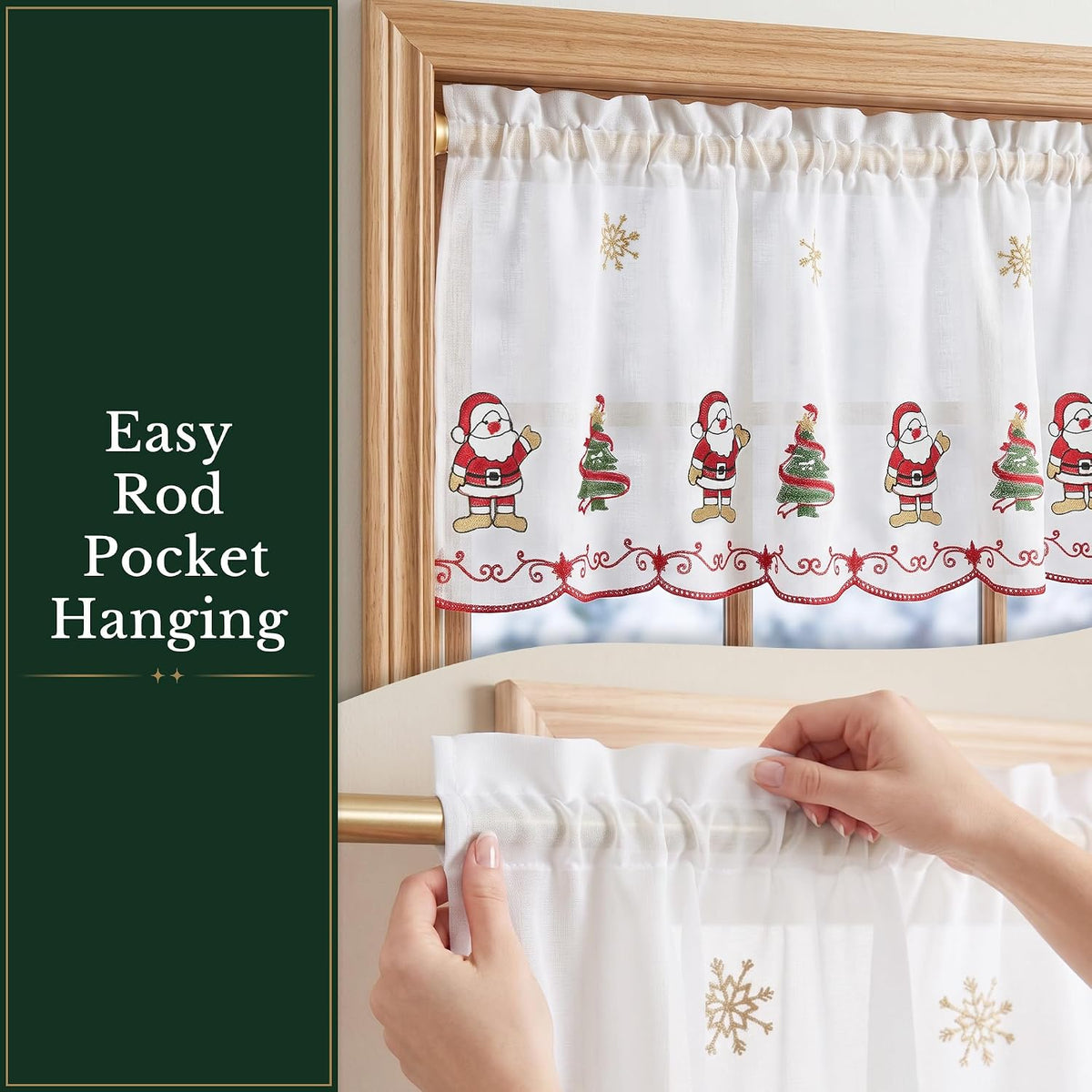 NICETOWN Santa Claus Christmas Rustic Valance for Windows, 52Wx24L, 1PC