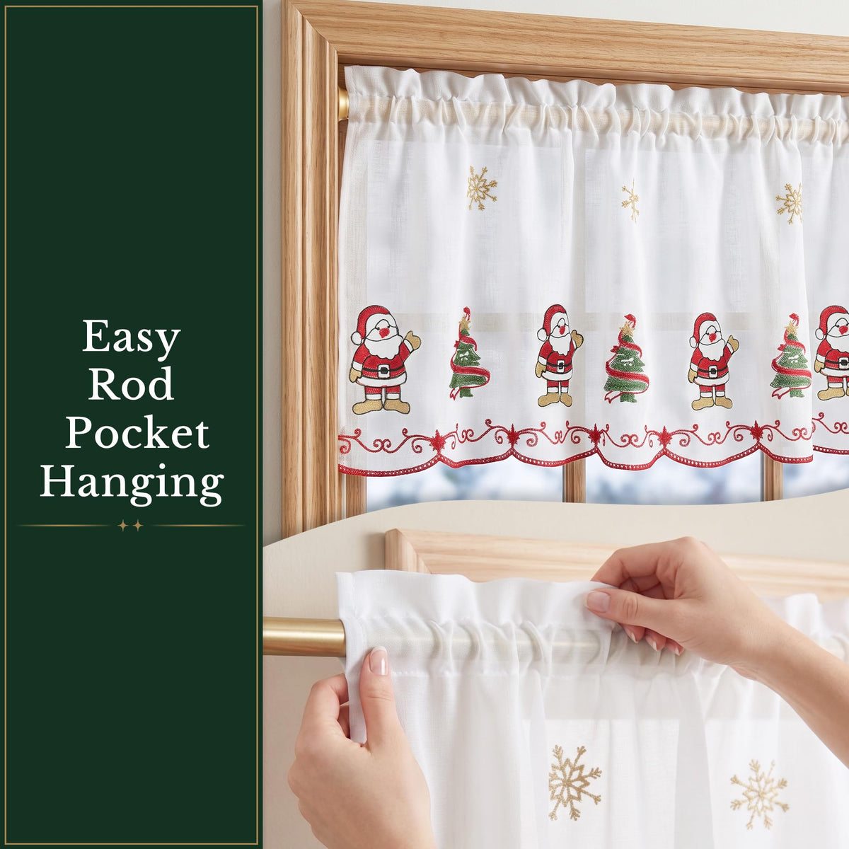 NICETOWN Santa Claus Christmas Rustic Valance for Windows, 52Wx24L, 1PC