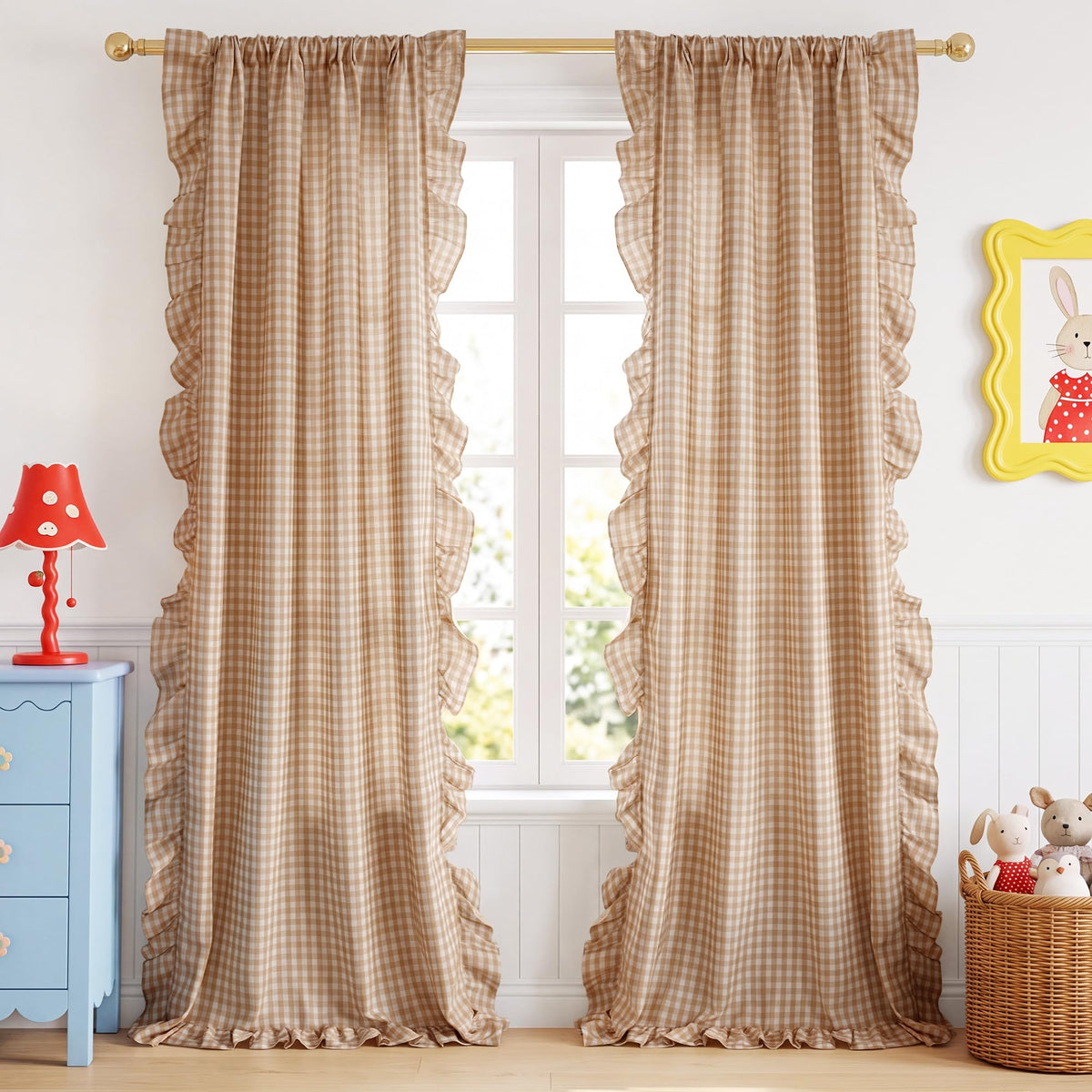 NICETOWN Ruffle Pink Curtains for Girls Room 84" Long, 2 Panels, W40xL84