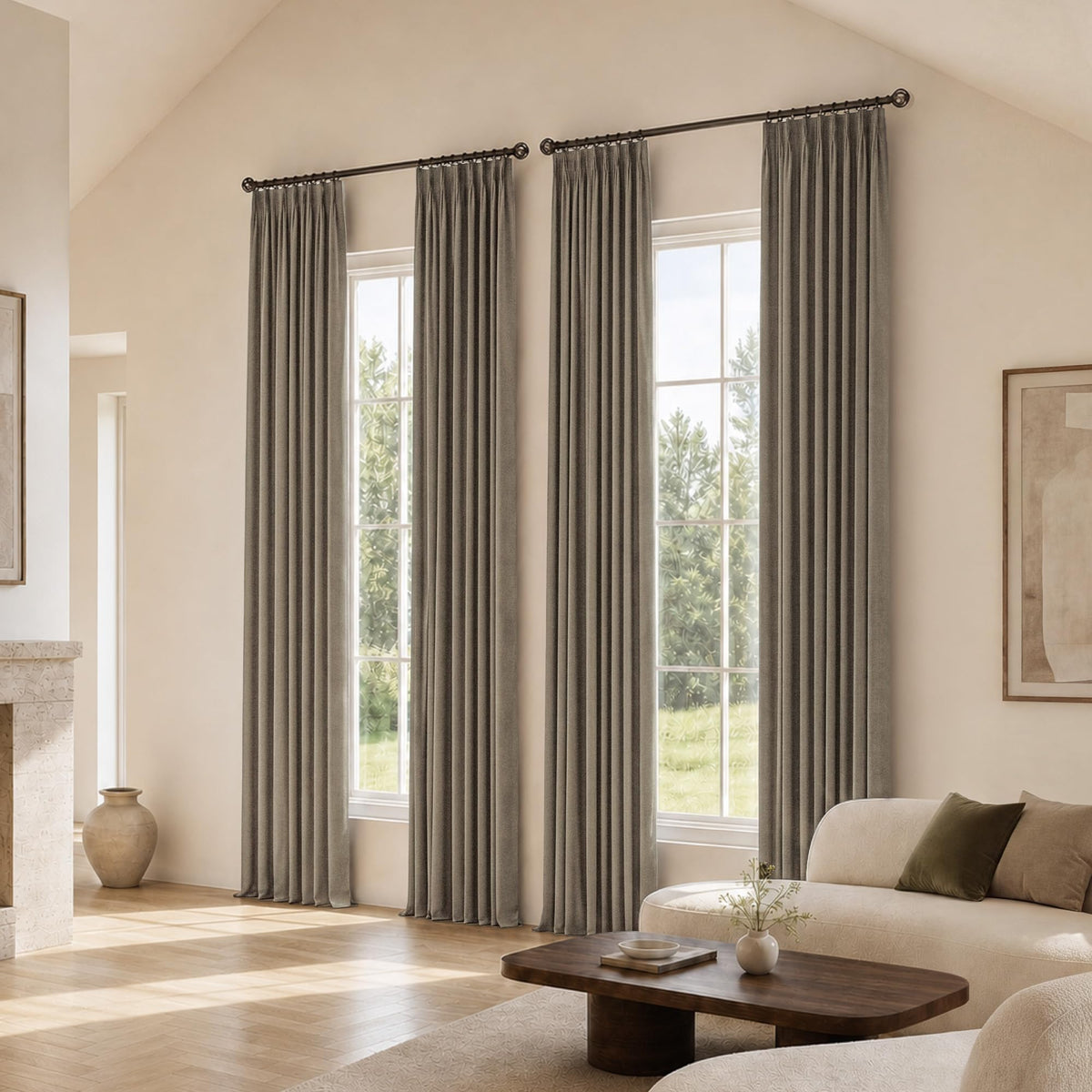 NICETOWN Ivory Pinch Pleated Curtains 108 Inches Long, 2 Panels, W40xL108