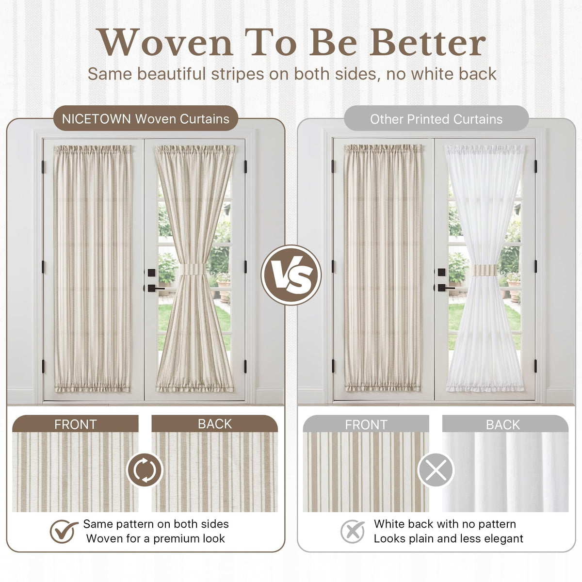 NICETOWN Linen Pin Stripe French Door Curtain Panel for Window Covering