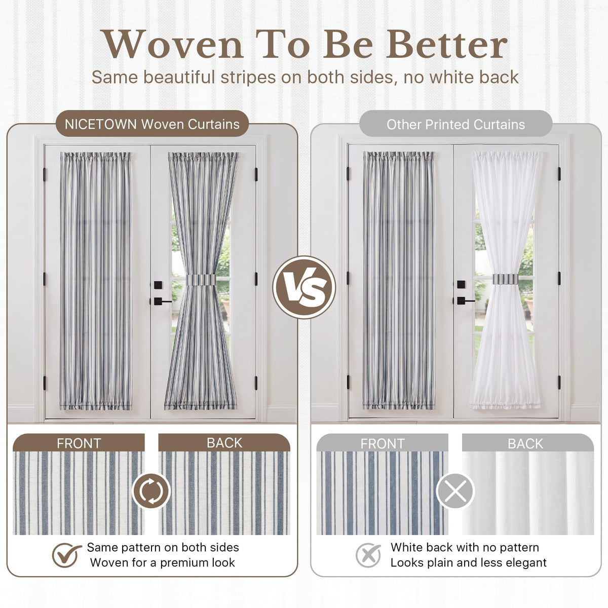 NICETOWN Linen Pin Stripe French Door Curtain Panel for Window Covering
