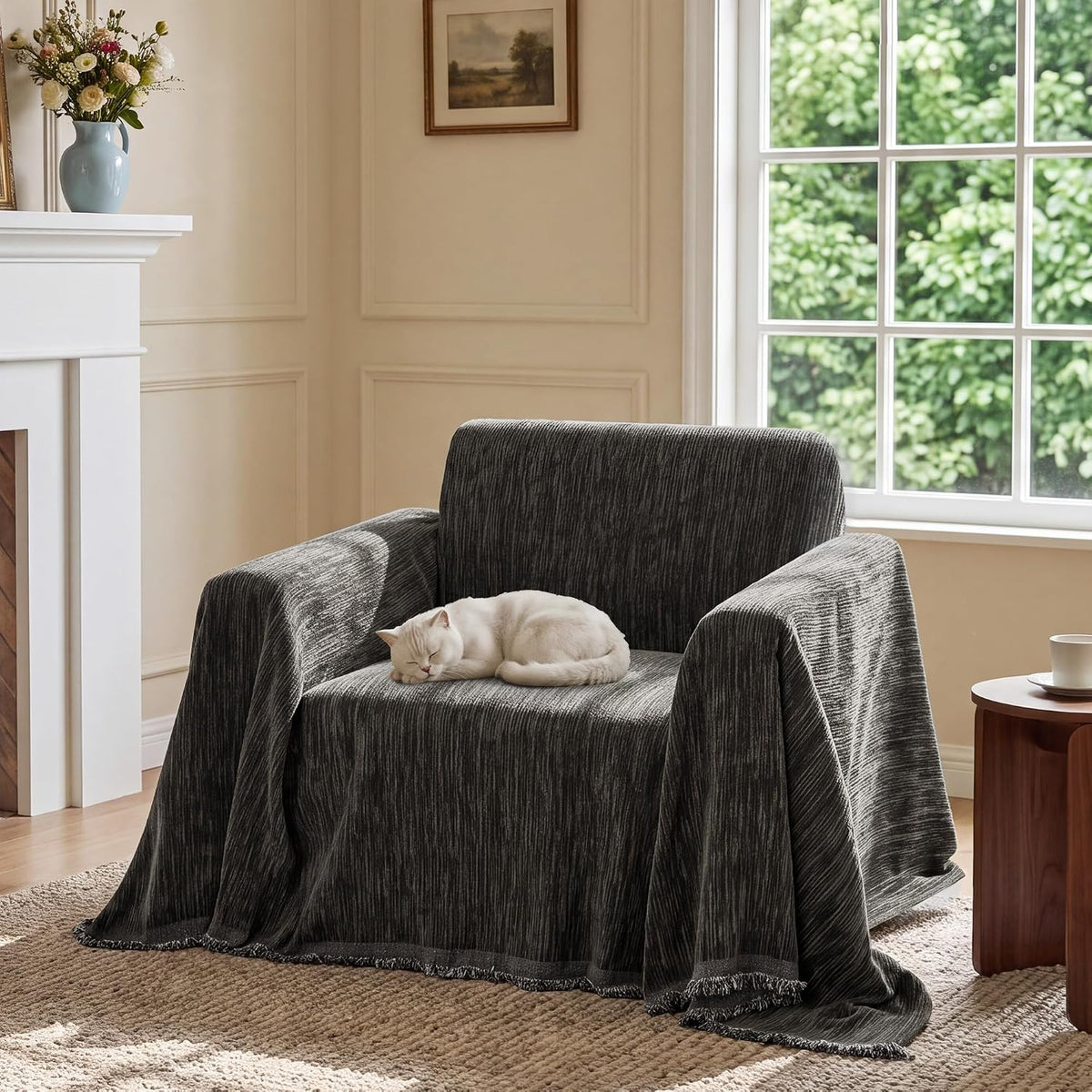 NICETOWN Two-Tone Chenille Loveseat Couch Covers, 71"x91", Charcoal Grey