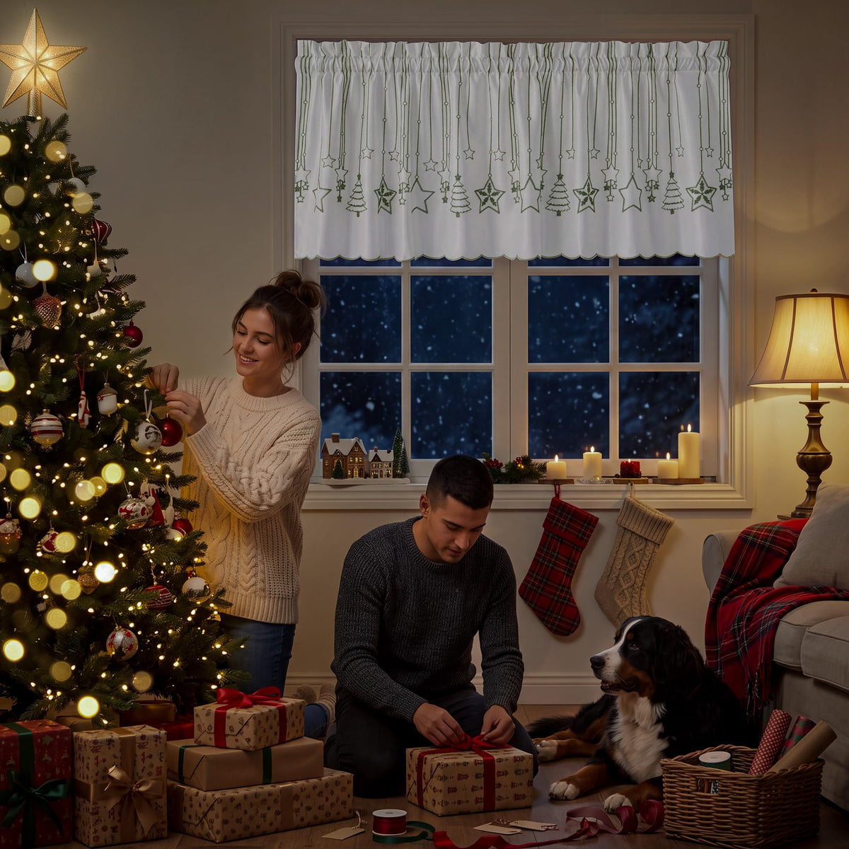 NICETOWN Santa Claus Christmas Rustic Valance for Windows, 52Wx24L, 1PC