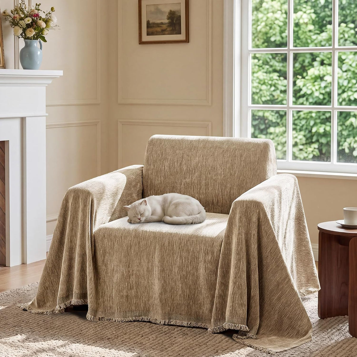 NICETOWN Two-Tone Chenille Loveseat Couch Covers, 71"x91", Charcoal Grey