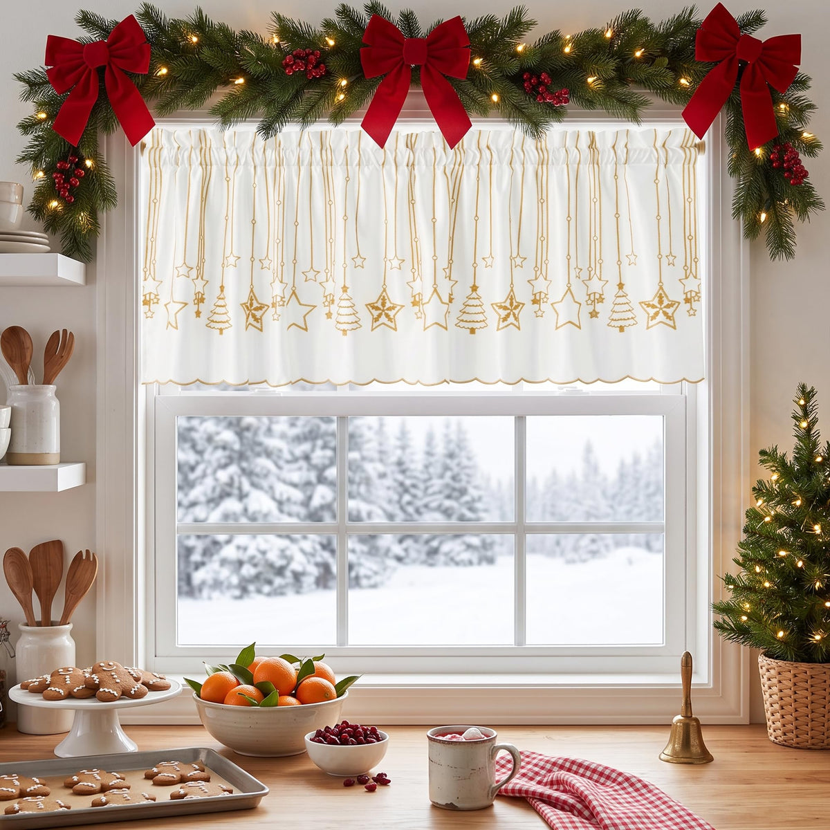NICETOWN Santa Claus Christmas Rustic Valance for Windows, 52Wx24L, 1PC