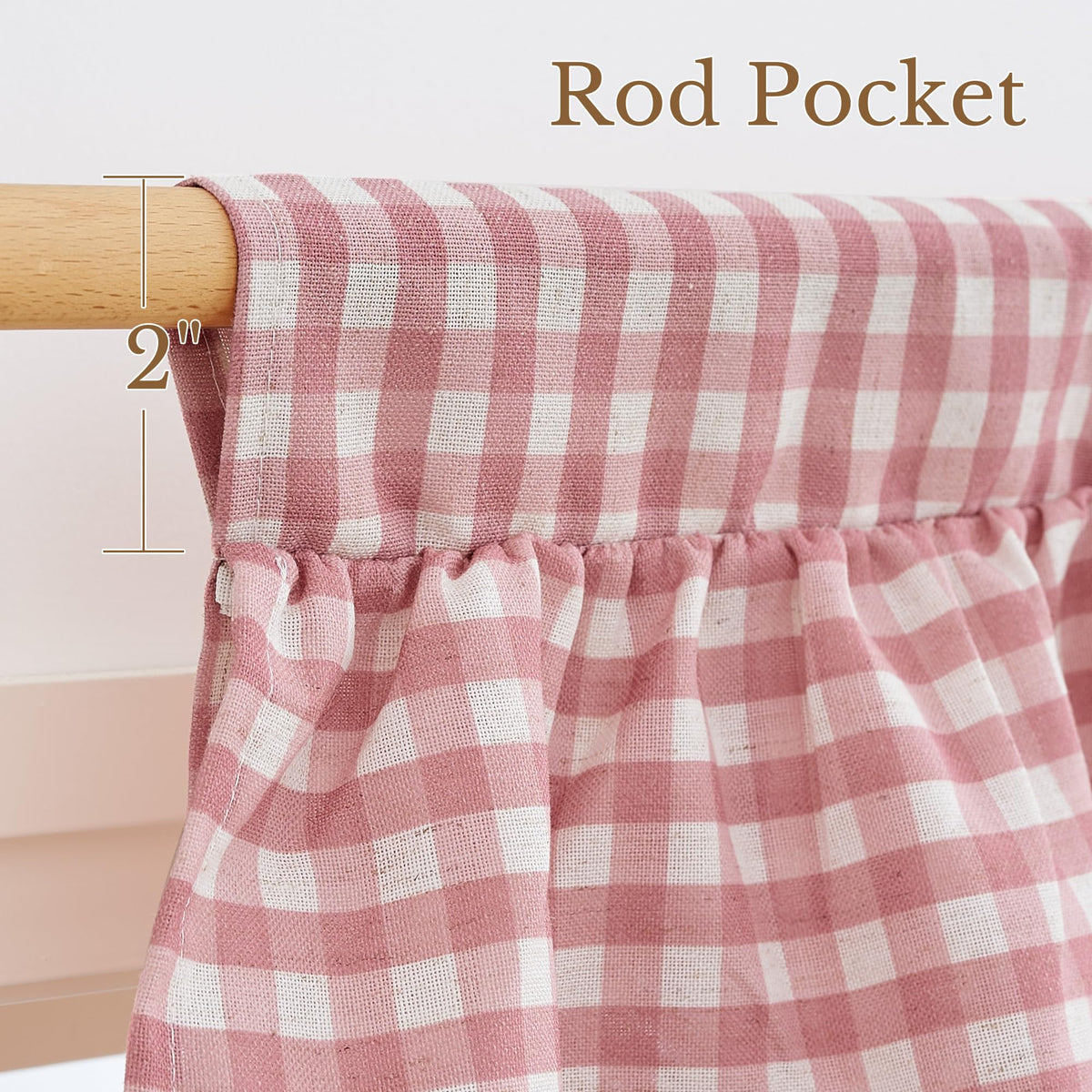 NICETOWN Taupe Linen Ruffle Gingham Plaid Valances for Windows, 1 Panel