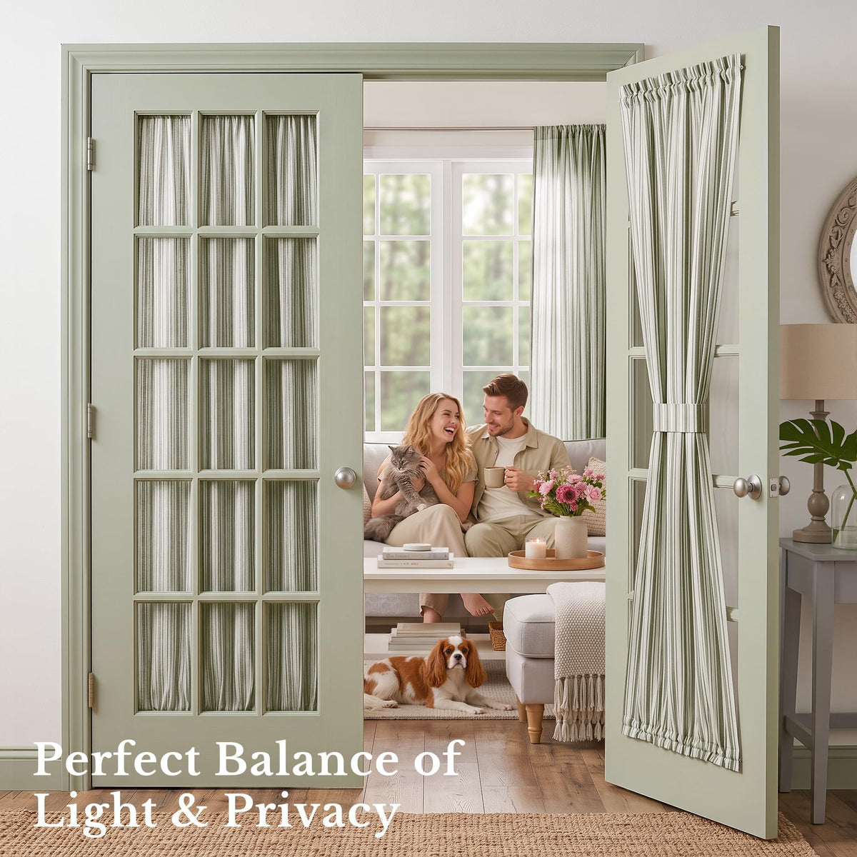 NICETOWN Linen Pin Stripe French Door Curtain Panel for Window Covering