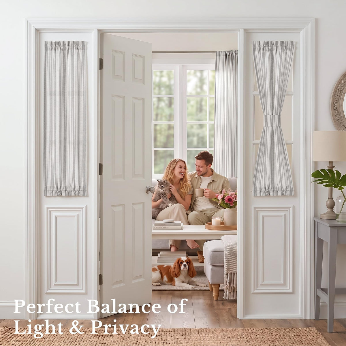 NICETOWN Linen Pin Stripe French Door Curtain Panel for Window Covering
