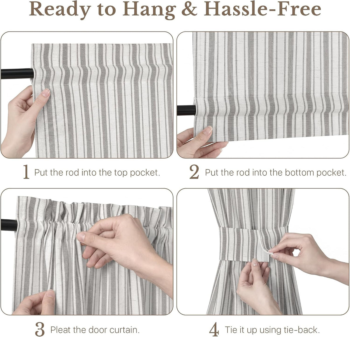 NICETOWN Linen Pin Stripe French Door Curtain Panel for Window Covering