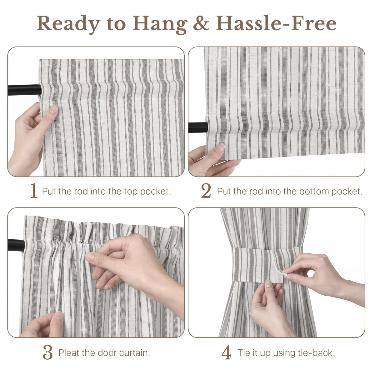 NICETOWN Linen Pin Stripe French Door Curtain Panel for Window Covering