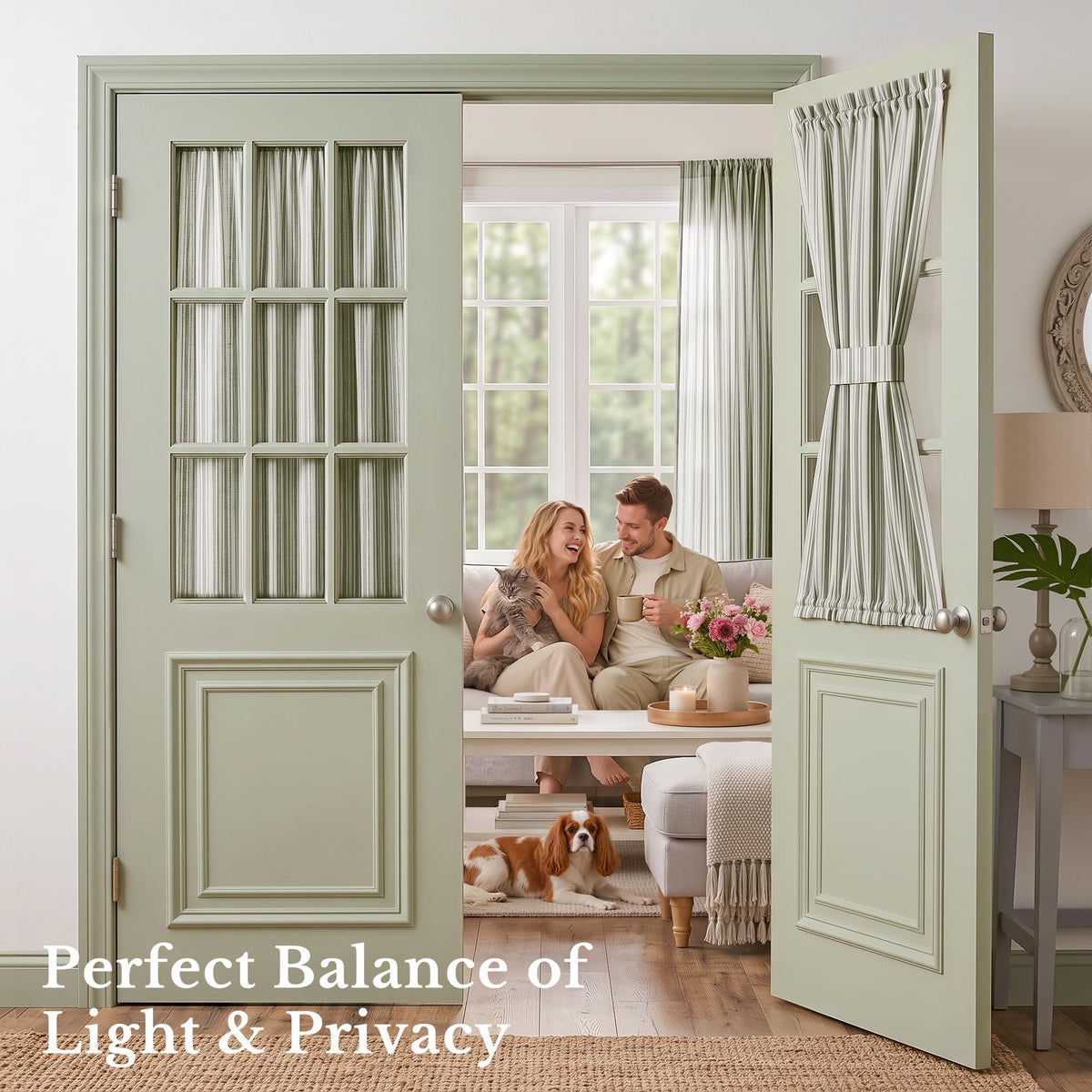 NICETOWN Linen Pin Stripe French Door Curtain Panel for Window Covering